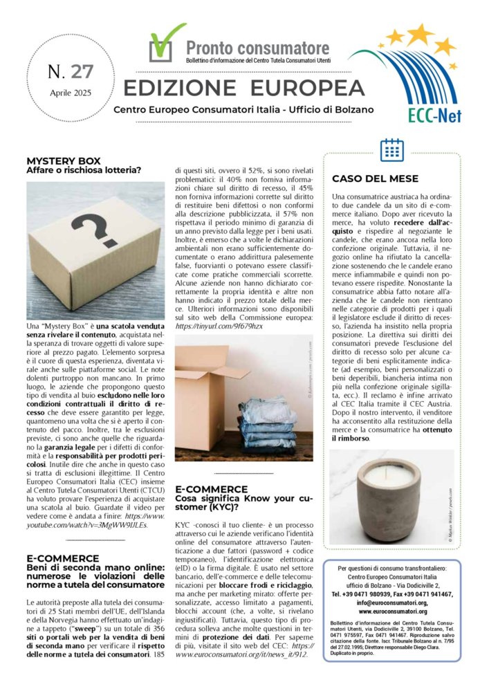 Prontoconsumatore Edizione Europea Aprile 2025
